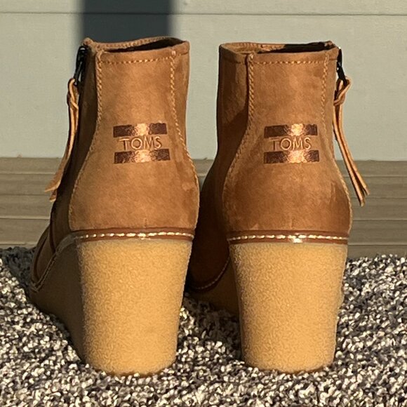 Toms Avery Wedge Women Brown Side Zip Bootie Wedge Heel Side Zip Size 10 - Picture 5 of 7